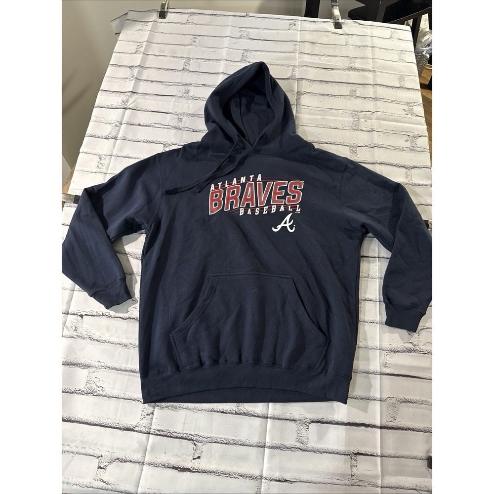 ATLANTA BRAVES Navy Blue Pullover‎ Hoodie Sweatshirt -XL